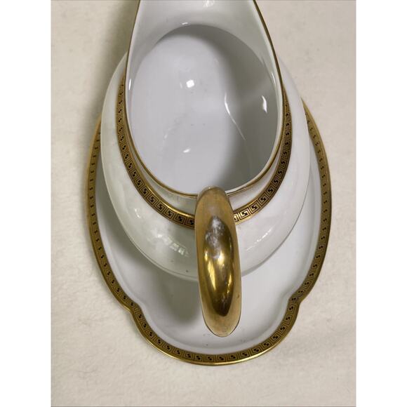 Antique Porcelain White /Gold Gilded Gravy Boat w Underplate Royal Tettau - Picture 4 of 9